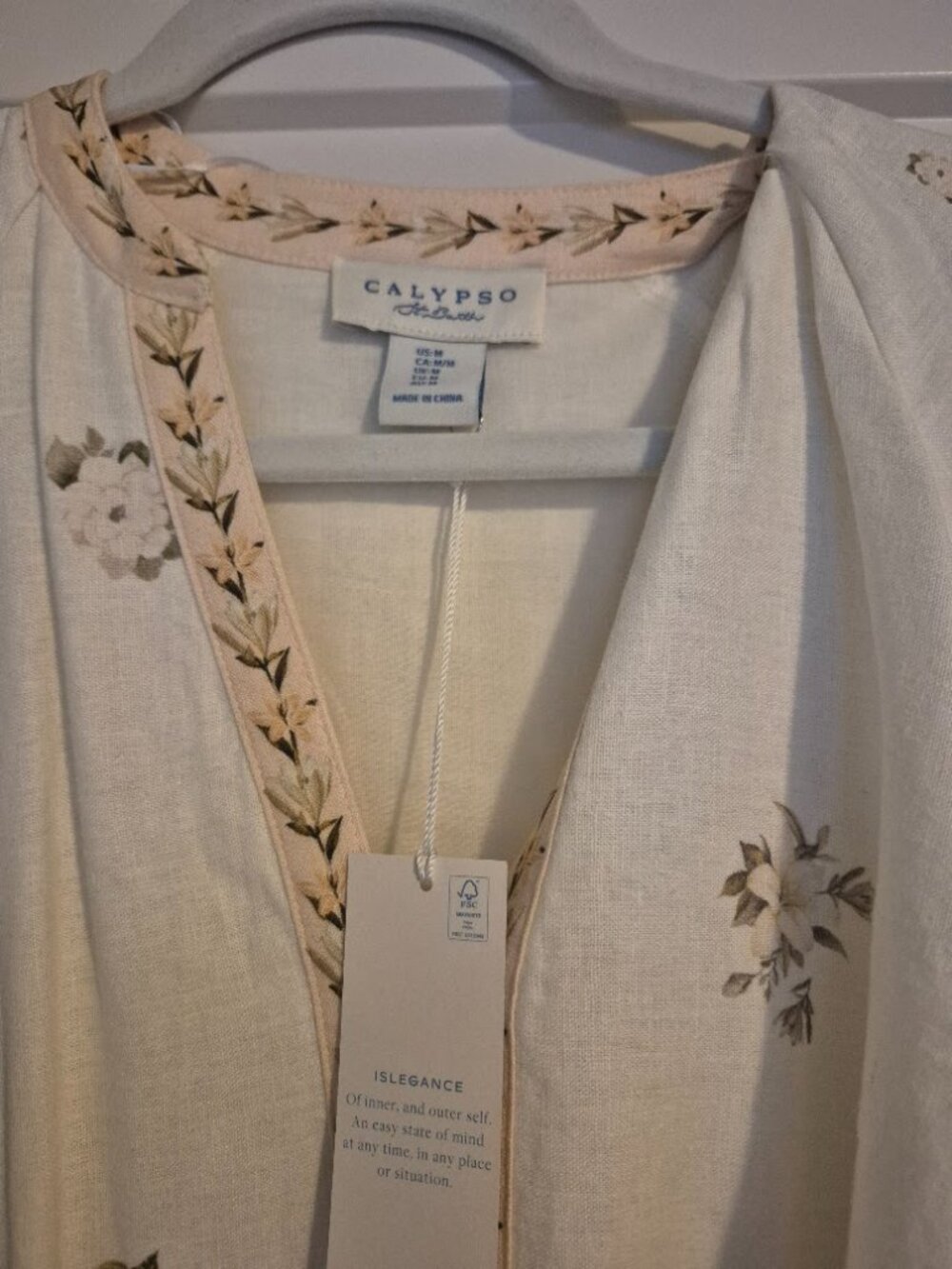 NWT Calypso St. Barth Floral Print Linen Button Front Midi Peasant Dress Size M - Picture 5 of 7